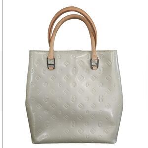 Gillian vintage tote bag patent leather light olive/cream color Gillian logo